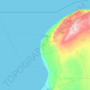 Benghazi topographic map, elevation, terrain