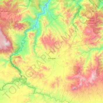Zimapán topographic map, elevation, terrain