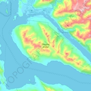 Douglas Island topographic map, elevation, terrain