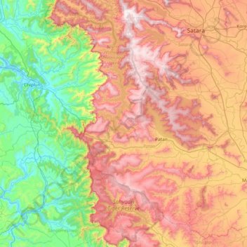 Sahyadri Tiger Reserve topographic map, elevation, terrain