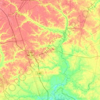 Duplin County topographic map, elevation, terrain