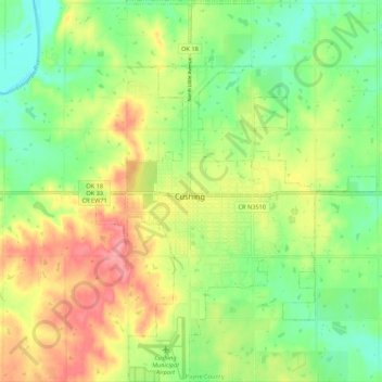 Cushing topographic map, elevation, terrain