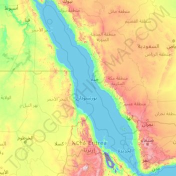 Red Sea topographic map, elevation, terrain