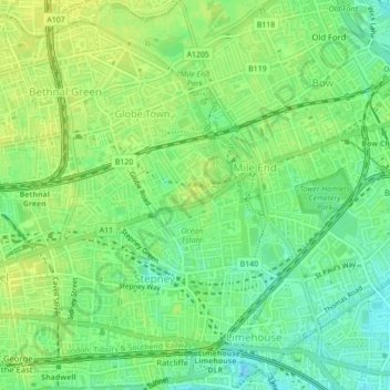 Mile End Park topographic map, elevation, terrain