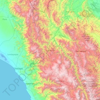 Cajamarca topographic map, elevation, terrain