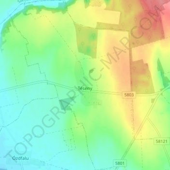 Téseny topographic map, elevation, terrain
