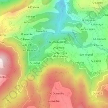 Santa Tegra de Abeleda topographic map, elevation, terrain