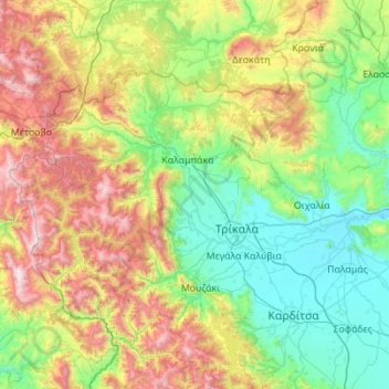 Περιφερειακή Ενότητα Τρικάλων topographic map, elevation, terrain