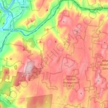 Wendell State Forest topographic map, elevation, terrain