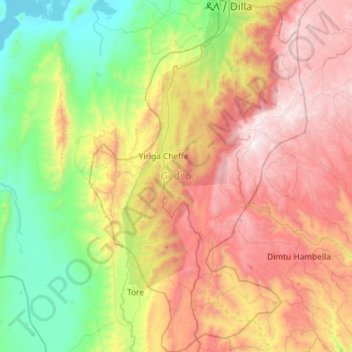 Gedeo topographic map, elevation, terrain