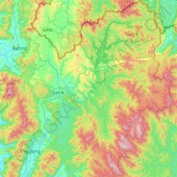 Hulu Perak District topographic map, elevation, terrain
