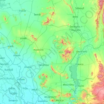 Lopburi topographic map, elevation, terrain