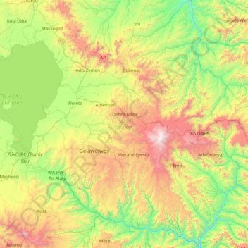 South Gonder topographic map, elevation, terrain