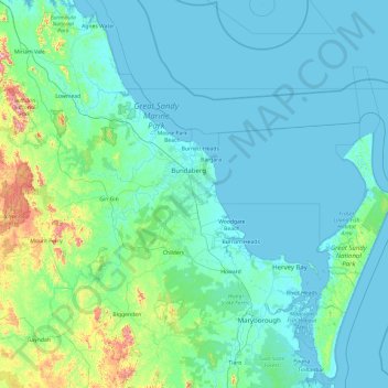 Bundaberg Region topographic map, elevation, terrain