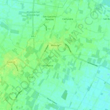 Medolla topographic map, elevation, terrain