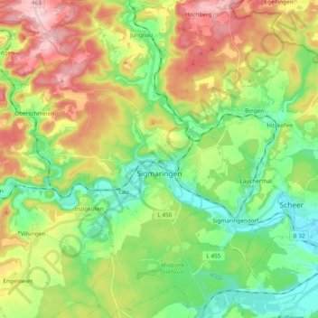 Sigmaringen topographic map, elevation, terrain