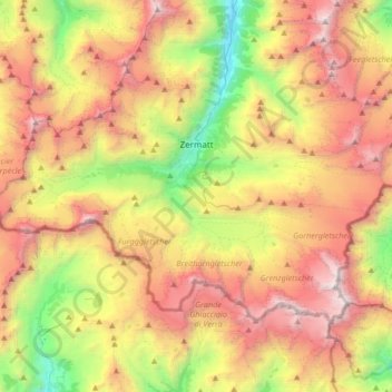 Zermatt topographic map, elevation, terrain