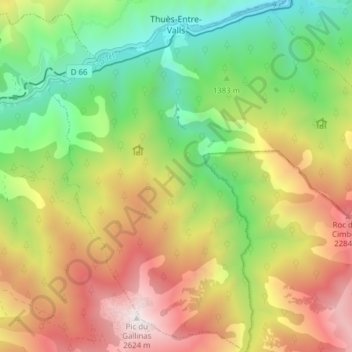 Thuès-Entre-Valls topographic map, elevation, terrain