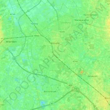 Almelo topographic map, elevation, terrain