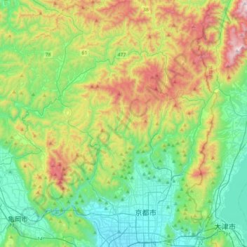 右京区 topographic map, elevation, terrain