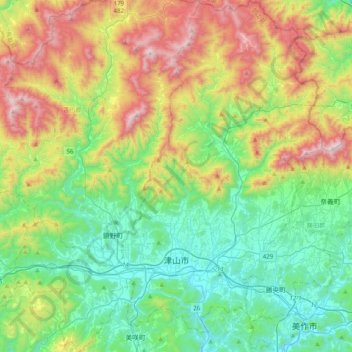 Tsuyama topographic map, elevation, terrain