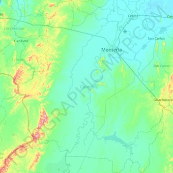 Montería topographic map, elevation, terrain