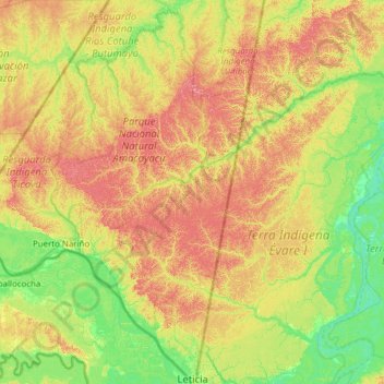 Leticia topographic map, elevation, terrain