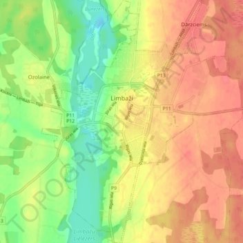 Limbaži topographic map, elevation, terrain