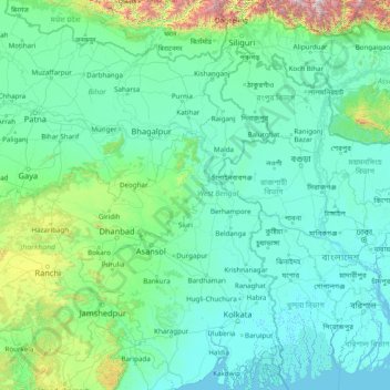 West Bengal topographic map, elevation, terrain