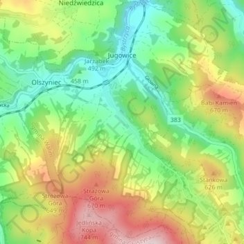 Jugowice topographic map, elevation, terrain