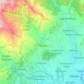 Pollone topographic map, elevation, terrain