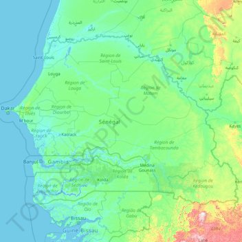 Senegal topographic map, elevation, terrain
