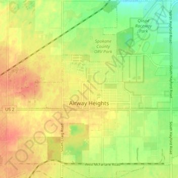 Airway Heights topographic map, elevation, terrain