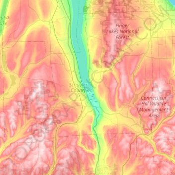 Schuyler County topographic map, elevation, terrain