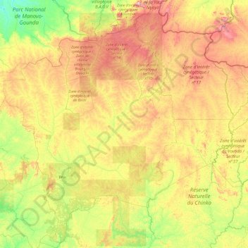 Haute-Kotto topographic map, elevation, terrain