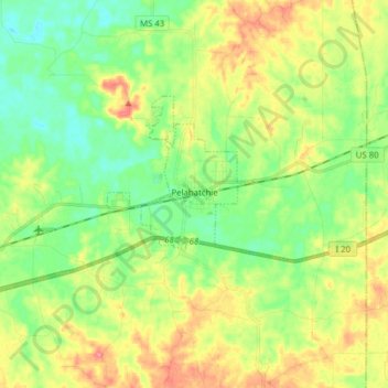 Pelahatchie topographic map, elevation, terrain