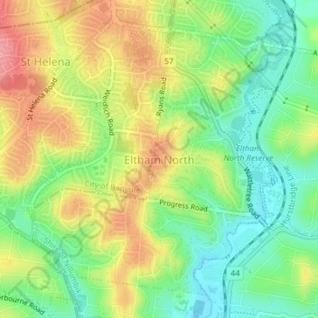 Eltham North topographic map, elevation, terrain