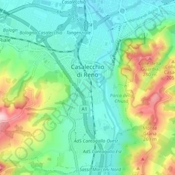 Casalecchio di Reno topographic map, elevation, terrain