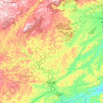 Cortês topographic map, elevation, terrain