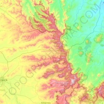 Main Range National Park topographic map, elevation, terrain