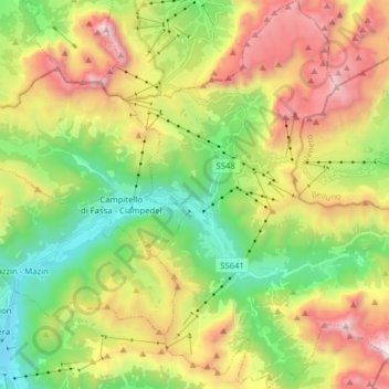 Canazei topographic map, elevation, terrain