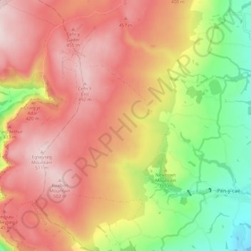 Penycae topographic map, elevation, terrain