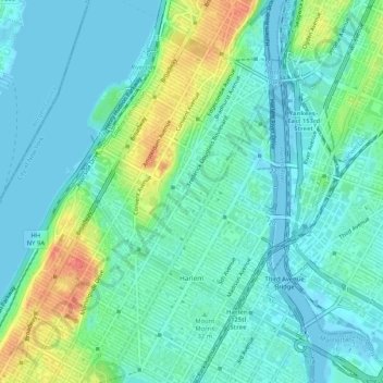 Manhattan topographic map, elevation, terrain