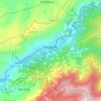 Sandomil topographic map, elevation, terrain