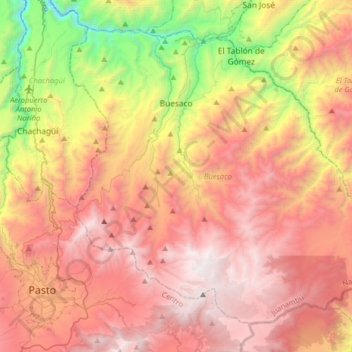 Buesaco topographic map, elevation, terrain