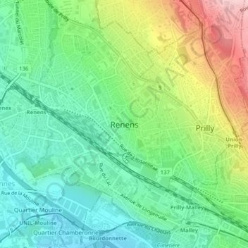 Renens topographic map, elevation, terrain