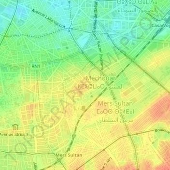Méchouar de Casablanca topographic map, elevation, terrain