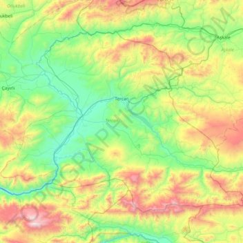 Tercan topographic map, elevation, terrain