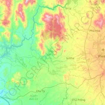 Ia Grai District topographic map, elevation, terrain