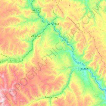 La Oroya topographic map, elevation, terrain